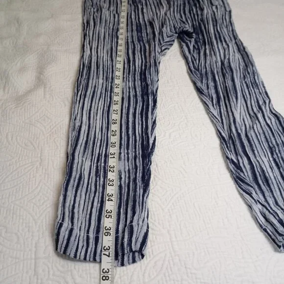 Free People Pants Striped Lightweight Drawstring Blue & White Size S Womens - Picture 12 of 13